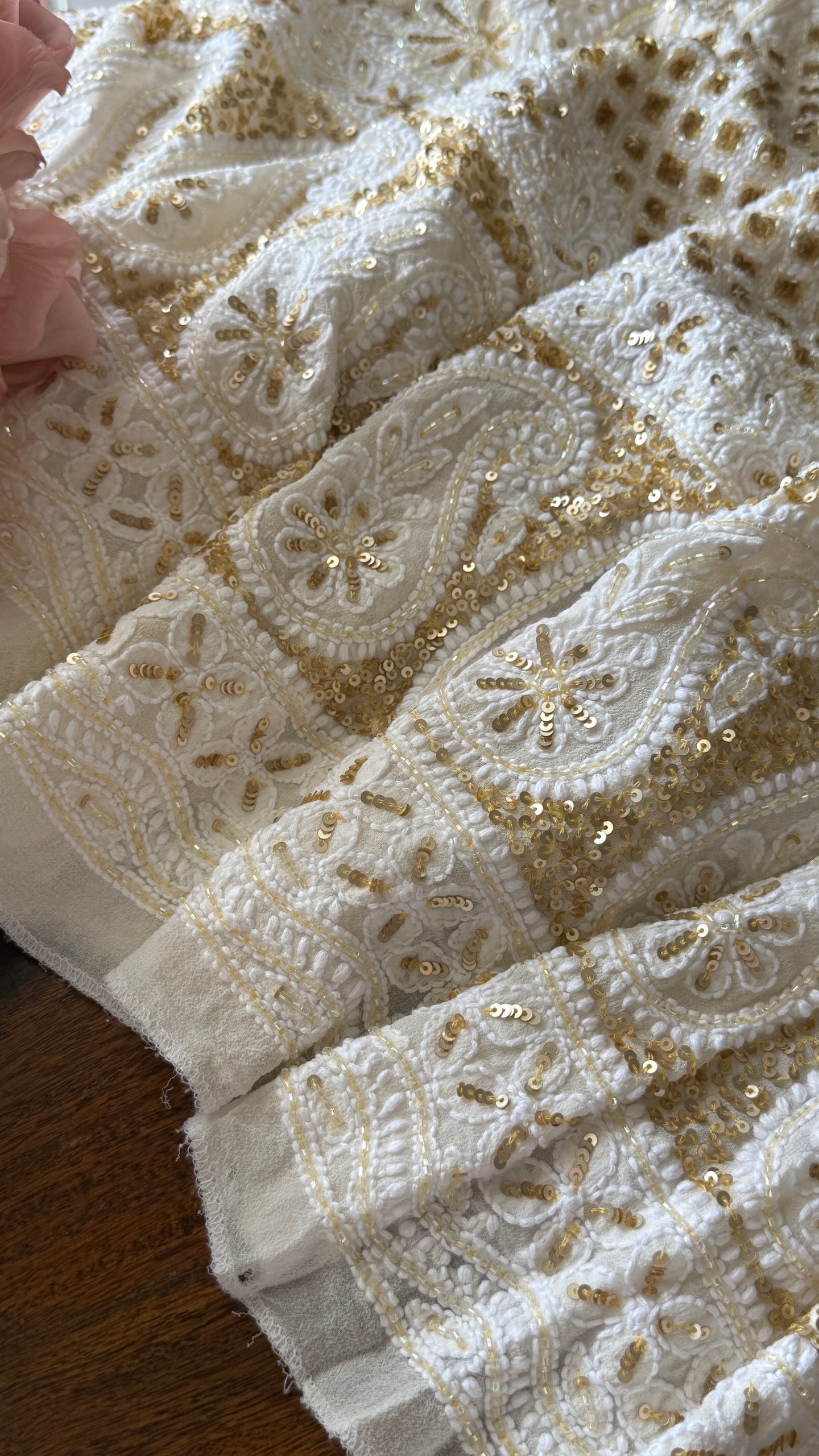 Ruhani Ivory Chikankari Sequins and Cut Dana Anarkali